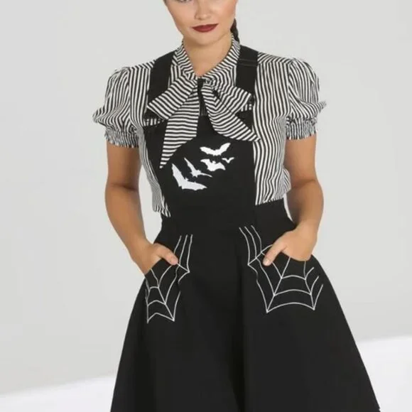 Small Stripe Hell Bunny Humbug Bow Blouse Retro Goth Tim Burton Hot Topic - Picture 3 of 8